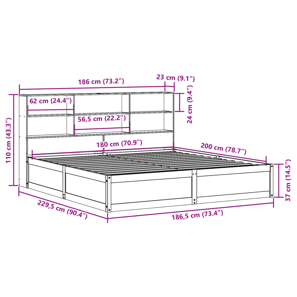 vidaXL Massivholzbett ohne Matratze Weiß 180x200 cm Kiefernholz