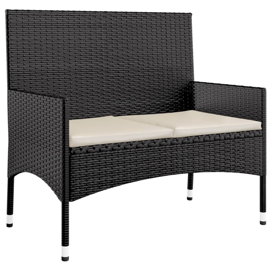 vidaXL 4-tlg. Garten-Lounge-Set mit Kissen Schwarz Poly Rattan