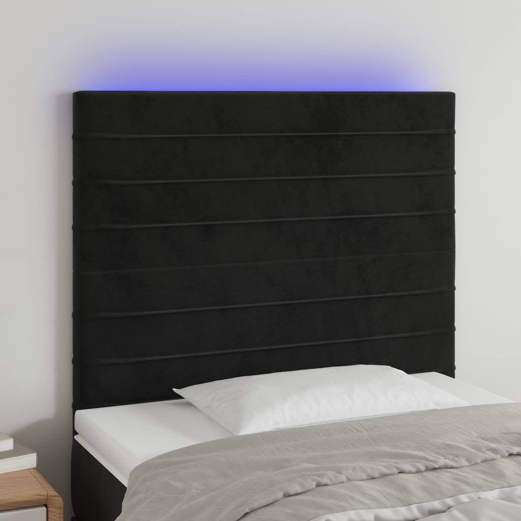 vidaXL LED Kopfteil Schwarz 100x5x118/128 cm Samt