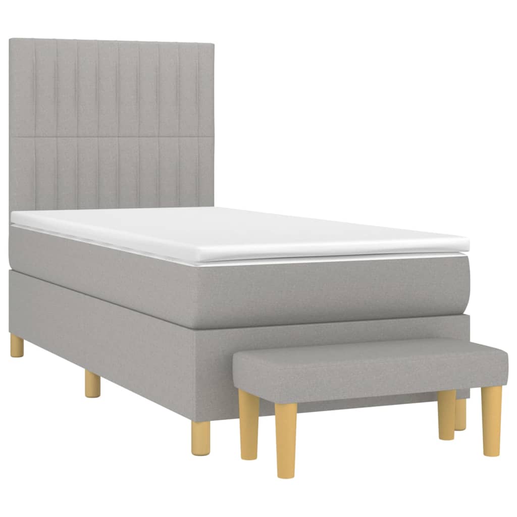 vidaXL Boxspringbett mit Matratze Hellgrau 90x200 cm Stoff