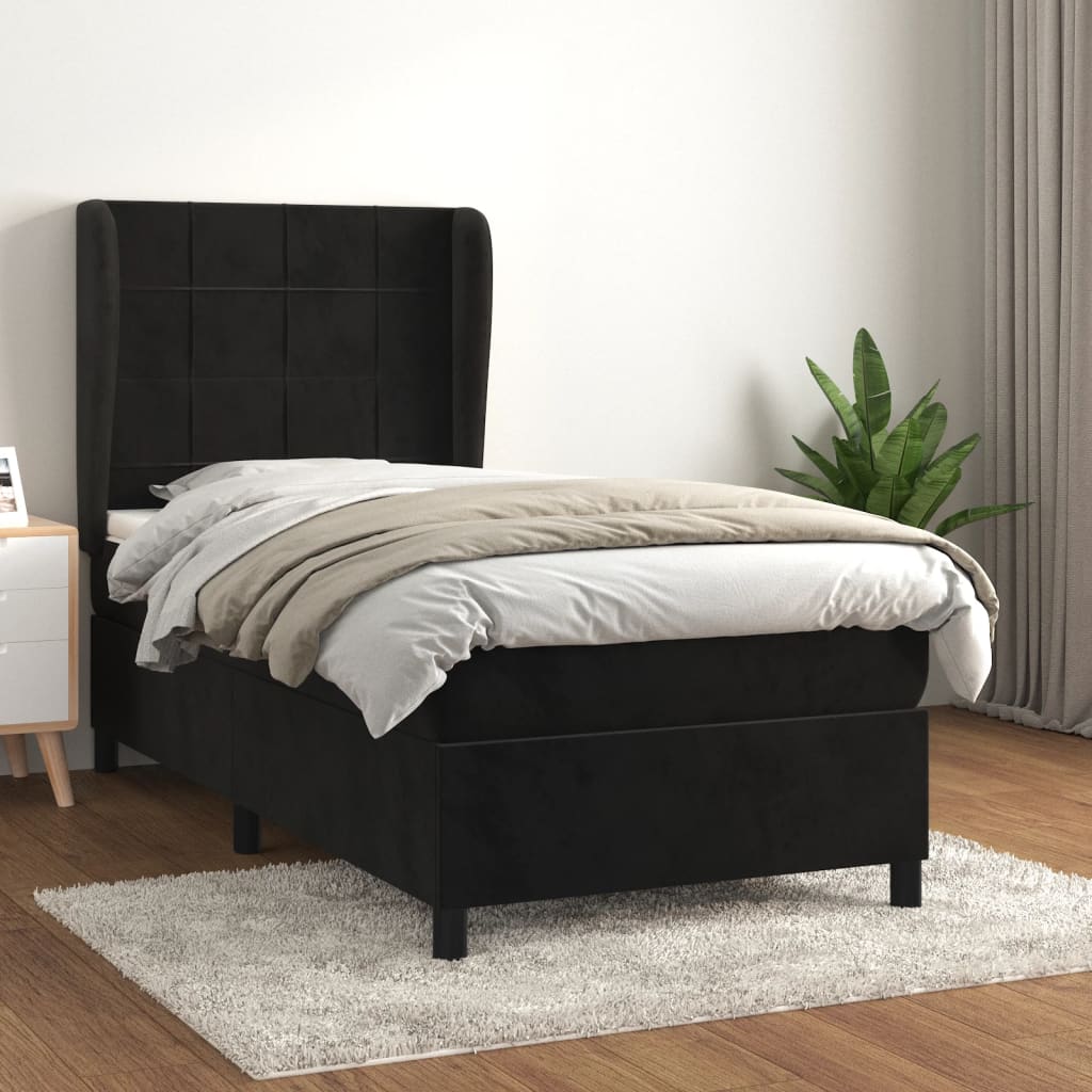 vidaXL Boxspringbett mit Matratze Schwarz 90x200 cm Samt