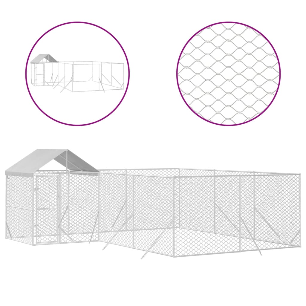 vidaXL Outdoor-Hundezwinger mit Dach Silbern 6x6x2,5m Verzinkter Stahl