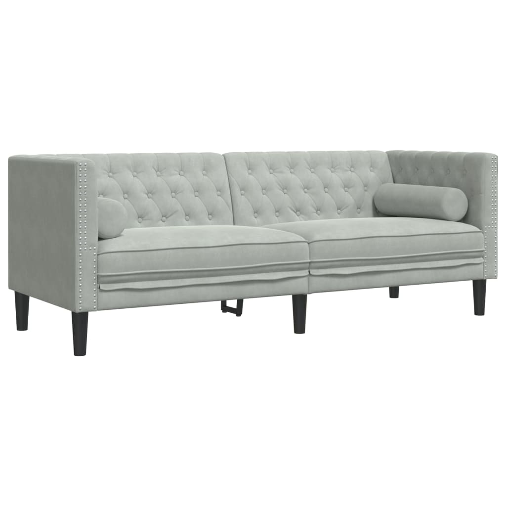 vidaXL 3-tlg. Chesterfield-Sofa-Set mit Nackenrollen Hellgrau Samt