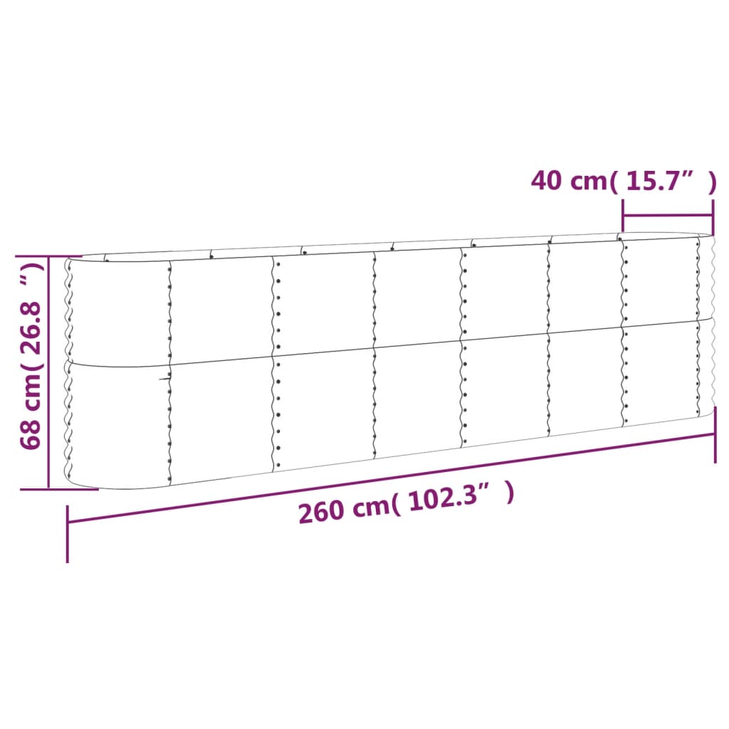 vidaXL Hochbeet Pulverbeschichteter Stahl 260x40x68 cm Grün