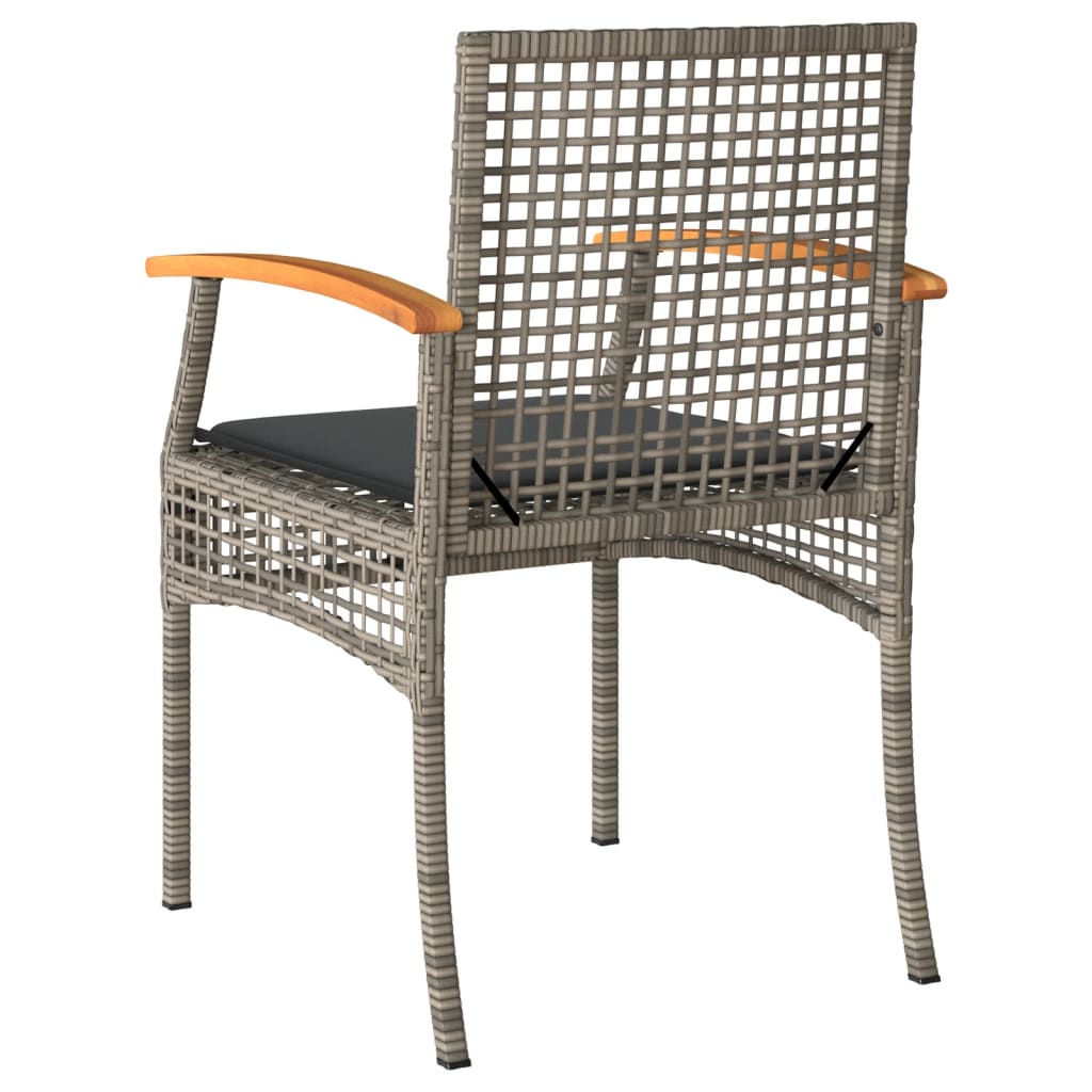 vidaXL 3-tlg. Bistro-Set mit Kissen Grau Poly Rattan Akazienholz