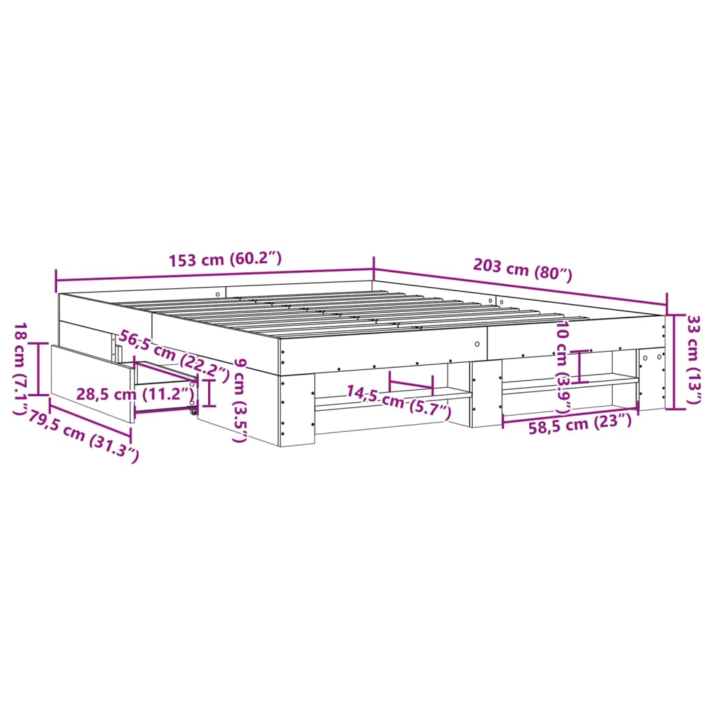 vidaXL Bettgestell ohne Matratze Sonoma-Eiche 150x200 cm Holzwerkstoff