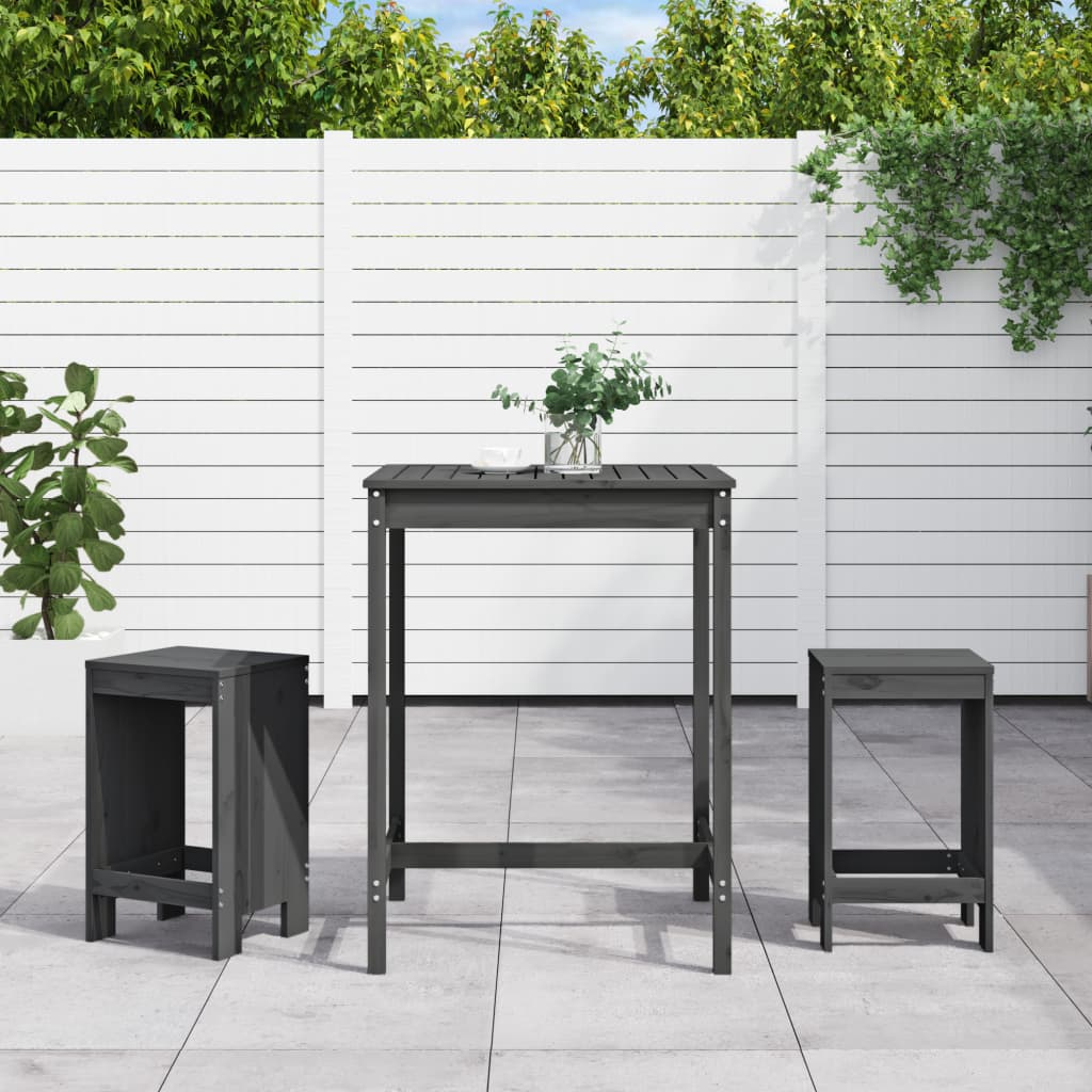 vidaXL 3-tlg. Gartenbar-Set Grau Massivholz Kiefer