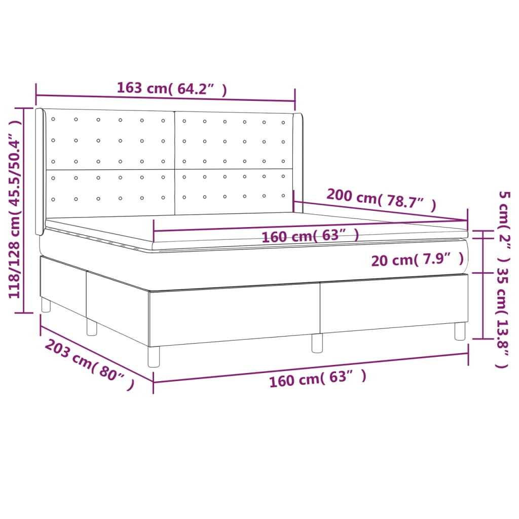 vidaXL Boxspringbett mit Matratze & LED Dunkelgrau 160x200 cm Stoff