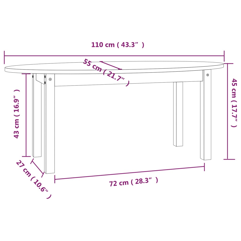 vidaXL Couchtisch 110x55x45 cm Massivholz Kiefer