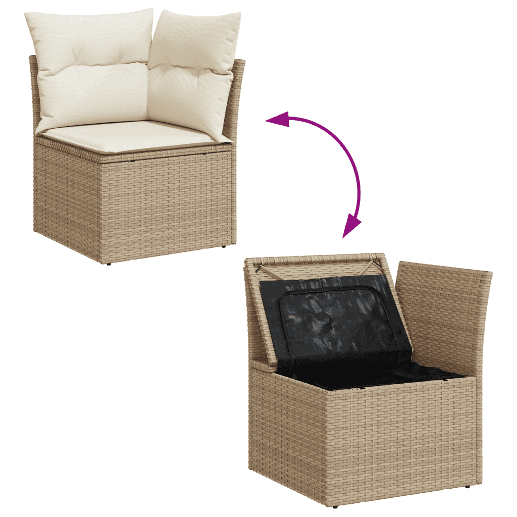 vidaXL 10-tlg. Garten-Sofagarnitur mit Kissen Beige Poly Rattan