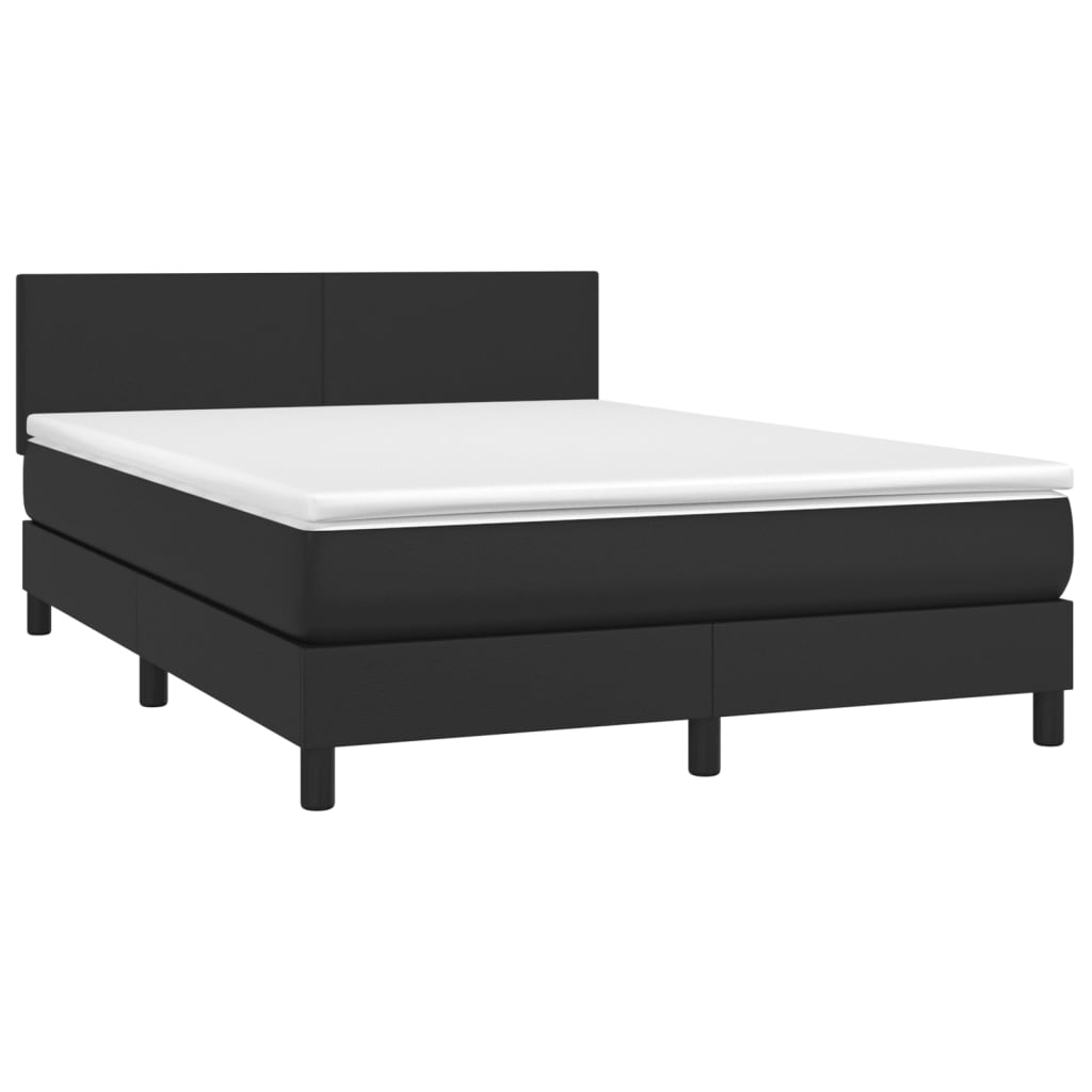 vidaXL Boxspringbett mit Matratze & LED Schwarz 140x200 cm Kunstleder