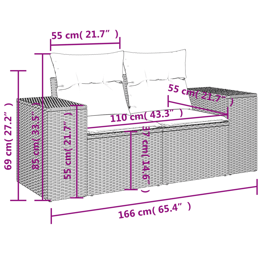 vidaXL 11-tlg. Garten-Sofagarnitur mit Kissen Grau Poly Rattan