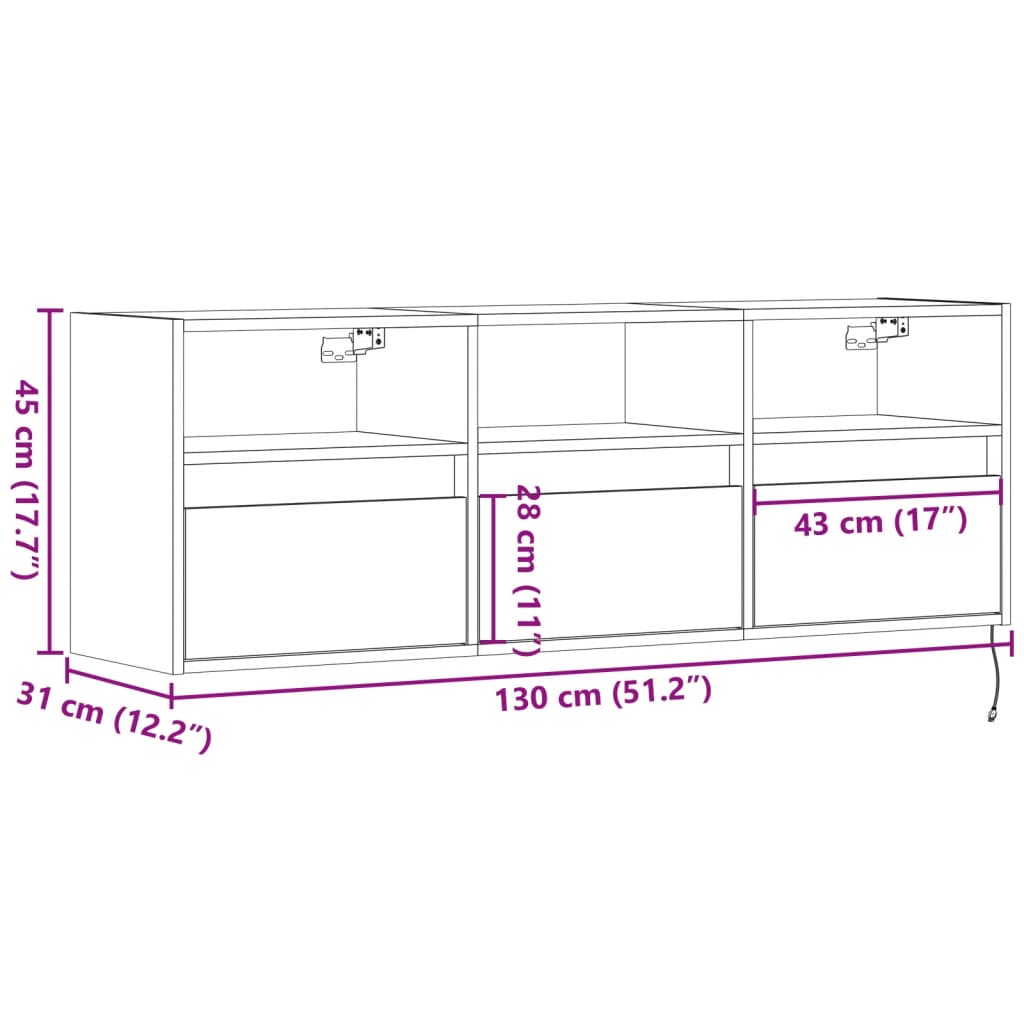 vidaXL TV-Wandschrank mit LED-Beleuchtung Schwarz 130x31x45 cm