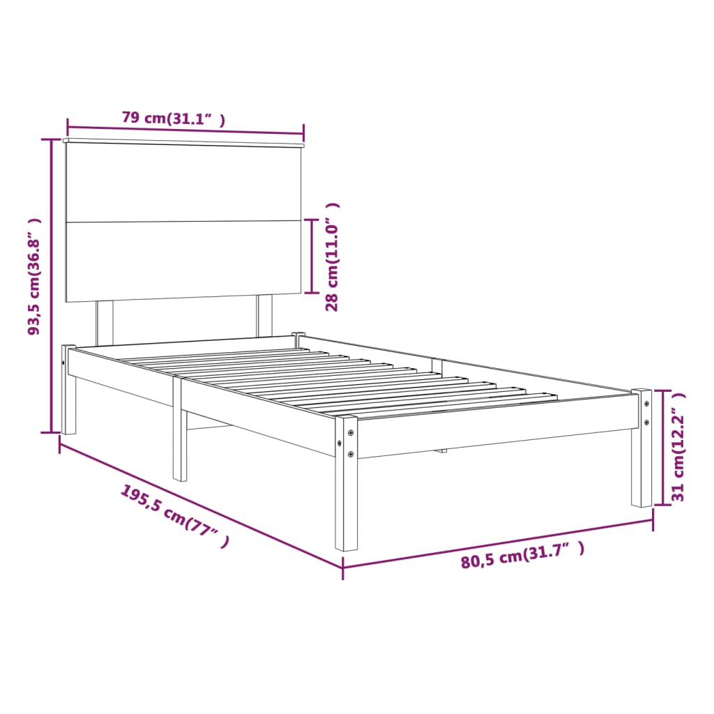 vidaXL Massivholzbett Honigbraun 75x190 cm