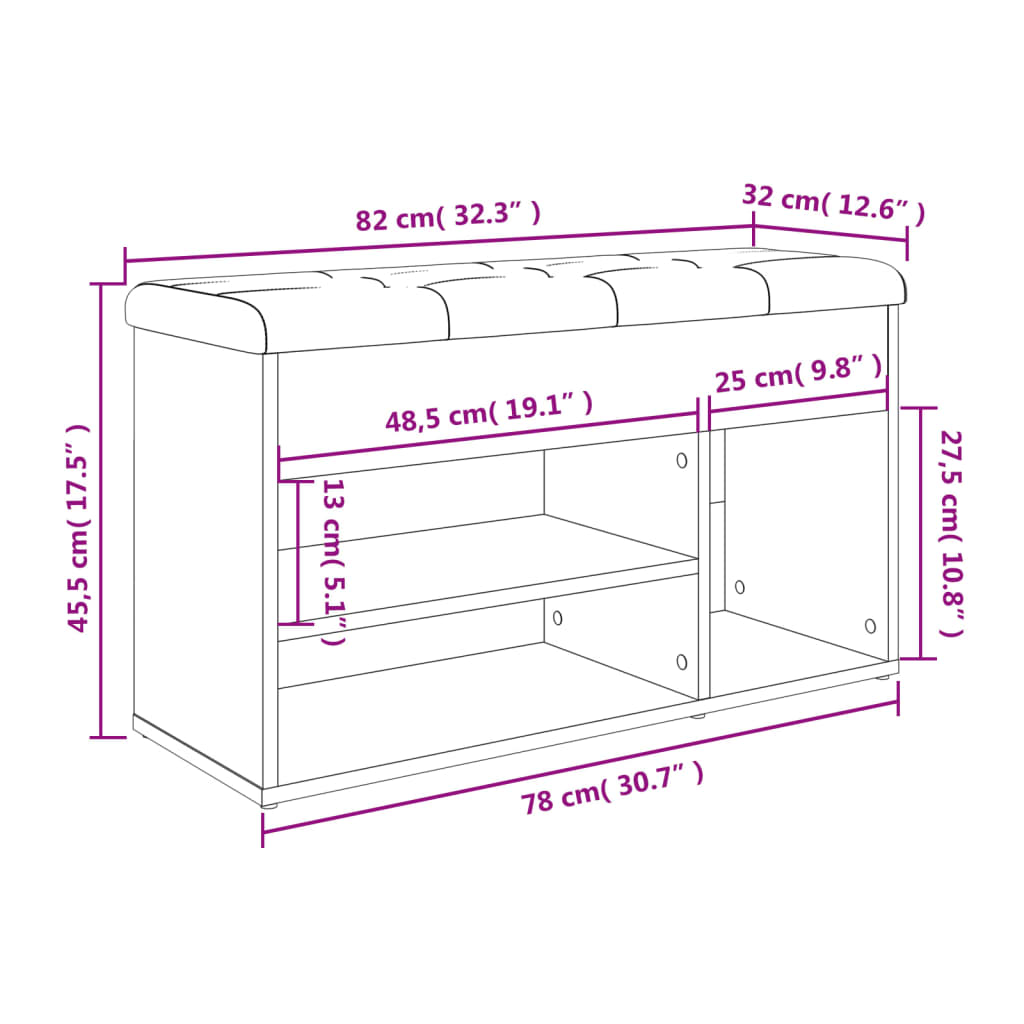 vidaXL Schuhbank Braun Eichen-Optik 82x32x45,5 cm Holzwerkstoff