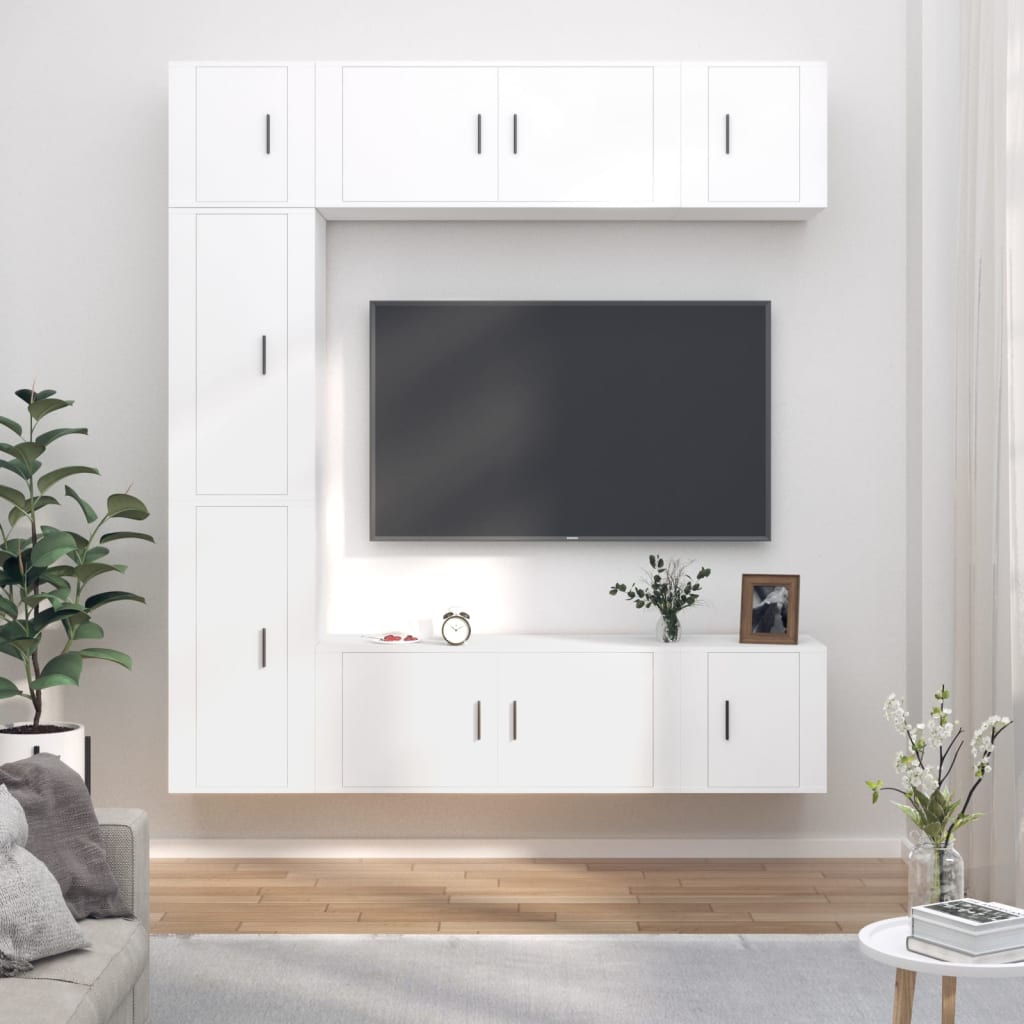 vidaXL 7-tlg. TV-Schrank-Set Weiß Holzwerkstoff