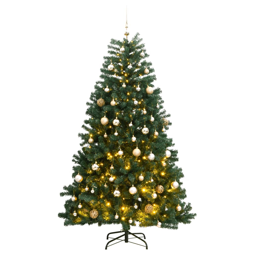 vidaXL Künstlicher Weihnachtsbaum Klappbar 300 LEDs & Kugeln 210 cm