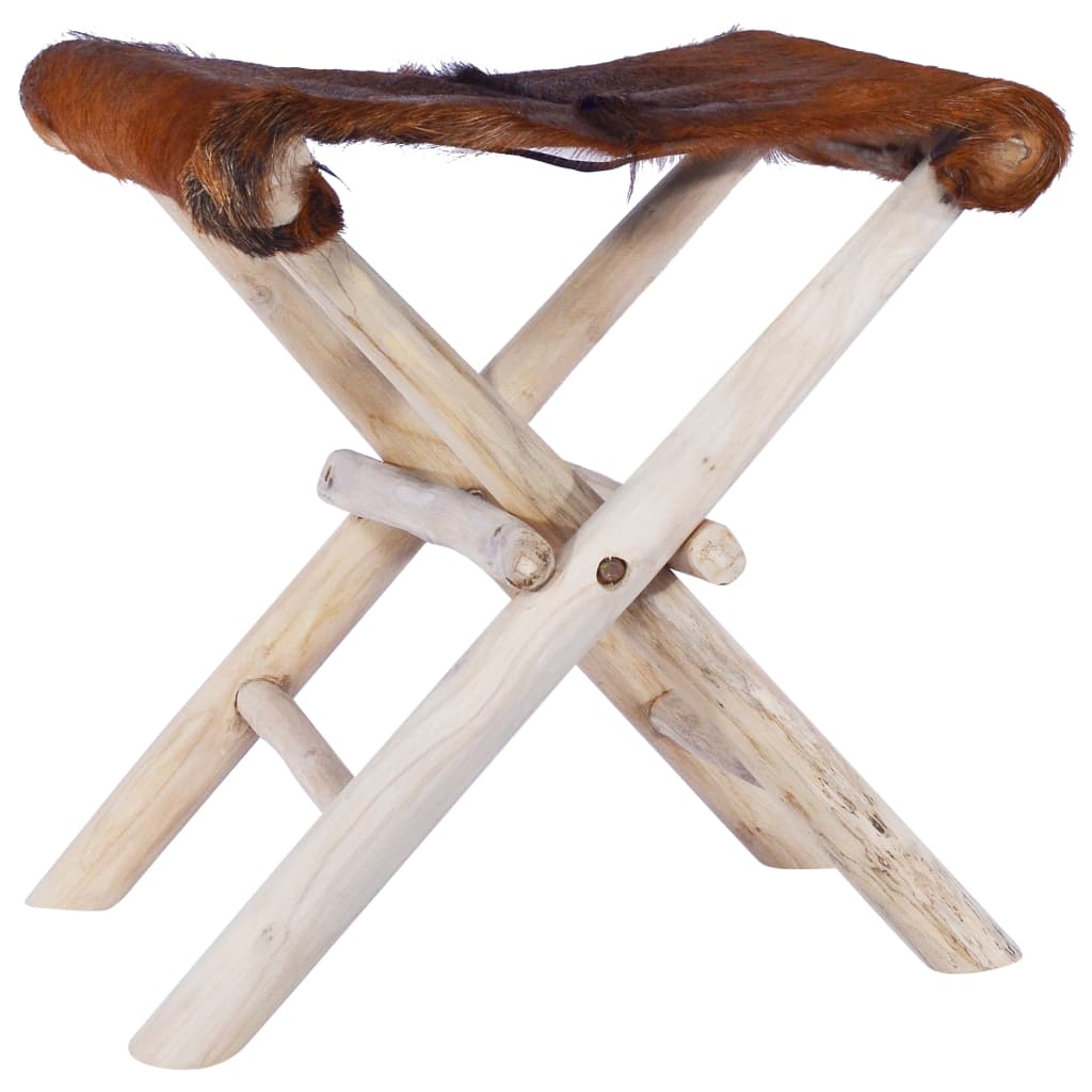 vidaXL Klapphocker Echtleder und Massivholz Teak