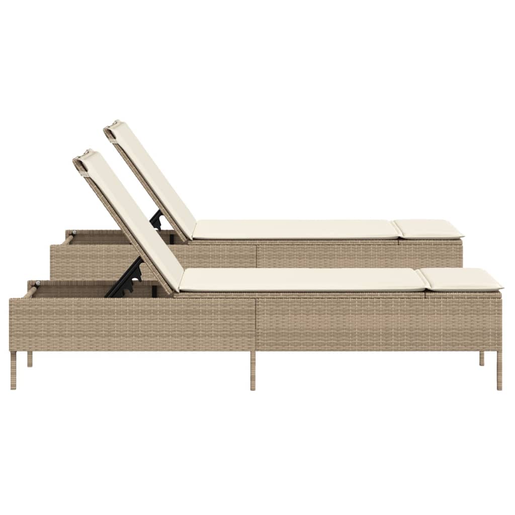 vidaXL Sonnenliegen mit Auflagen 2 Stk. Beige Poly Rattan