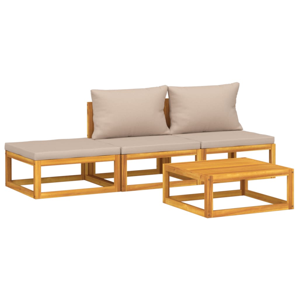 vidaXL 4-tlg. Garten-Lounge-Set mit Taupe Kissen Massivholz