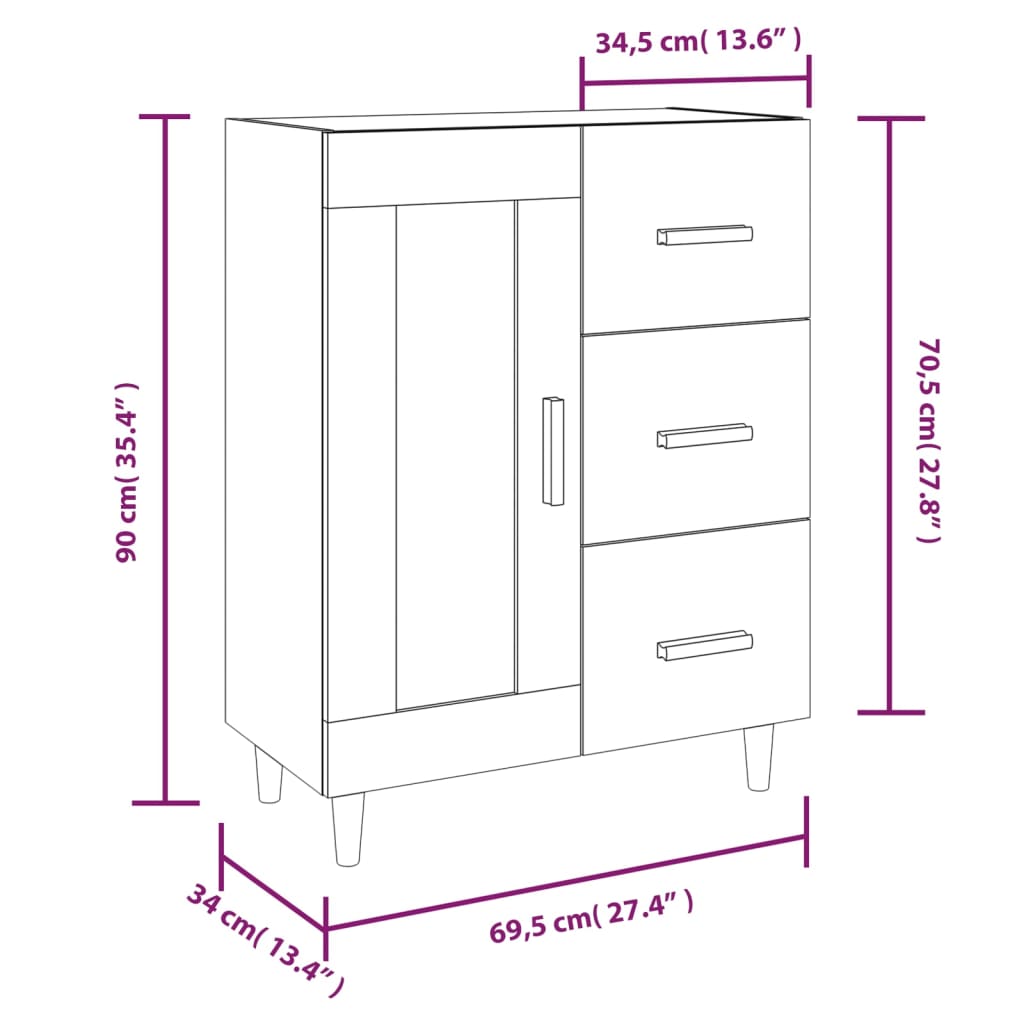 vidaXL Sideboard Hochglanz-Weiß 69,5x34x90 cm Holzwerkstoff