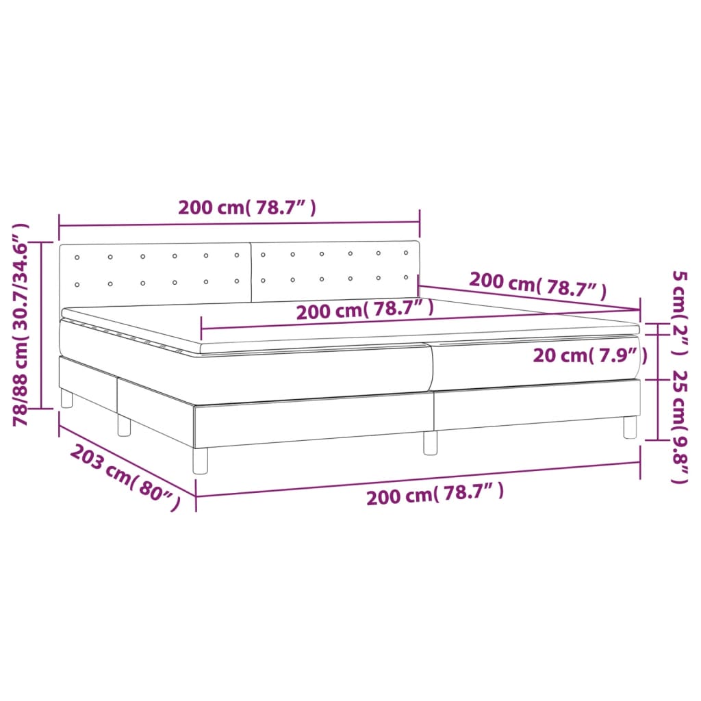 vidaXL Boxspringbett mit Matratze Schwarz 200x200 cm Samt