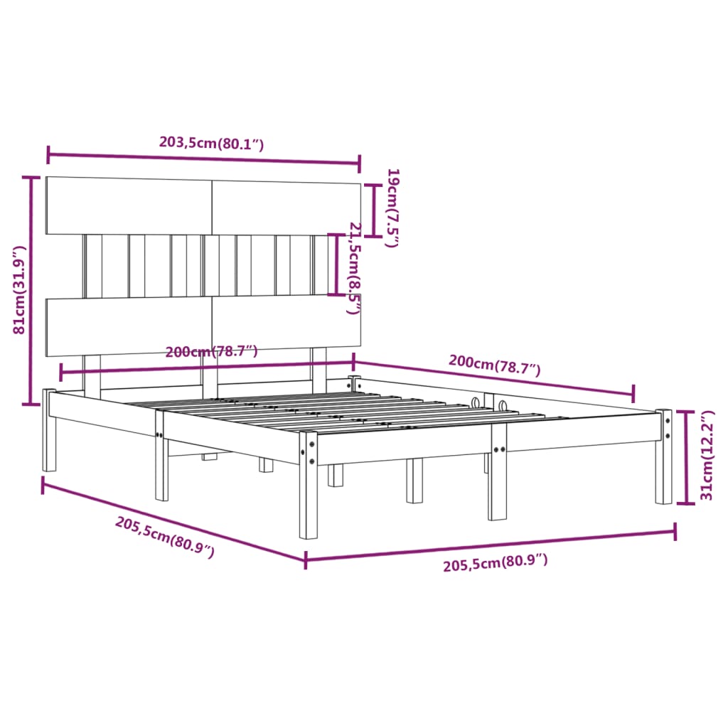 vidaXL Massivholzbett Honigbraun 200x200 cm