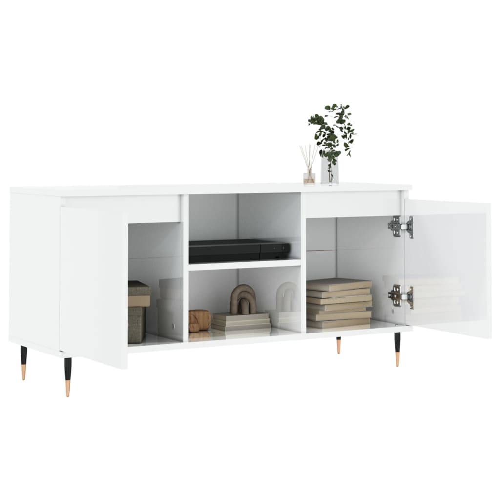 vidaXL TV-Schrank Hochglanz-Weiß 104x35x50 cm Holzwerkstoff