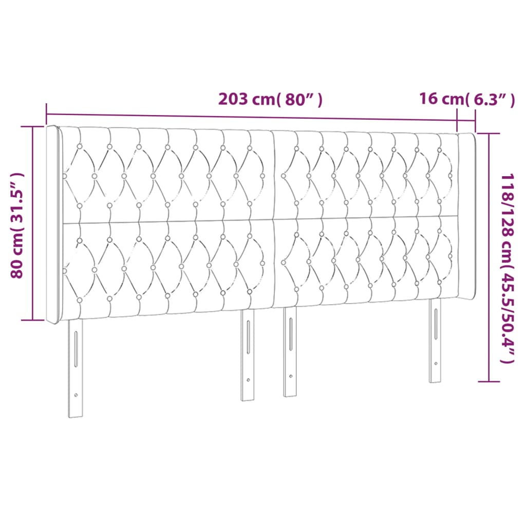 vidaXL Kopfteil mit Ohren Rosa 203x16x118/128 cm Samt