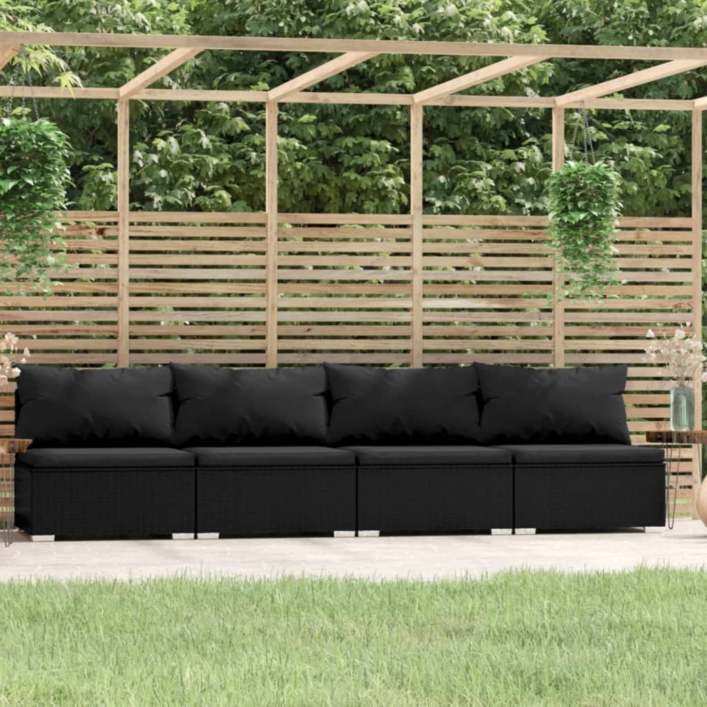 vidaXL 4-Sitzer Sofa mit Kissen Schwarz Poly Rattan