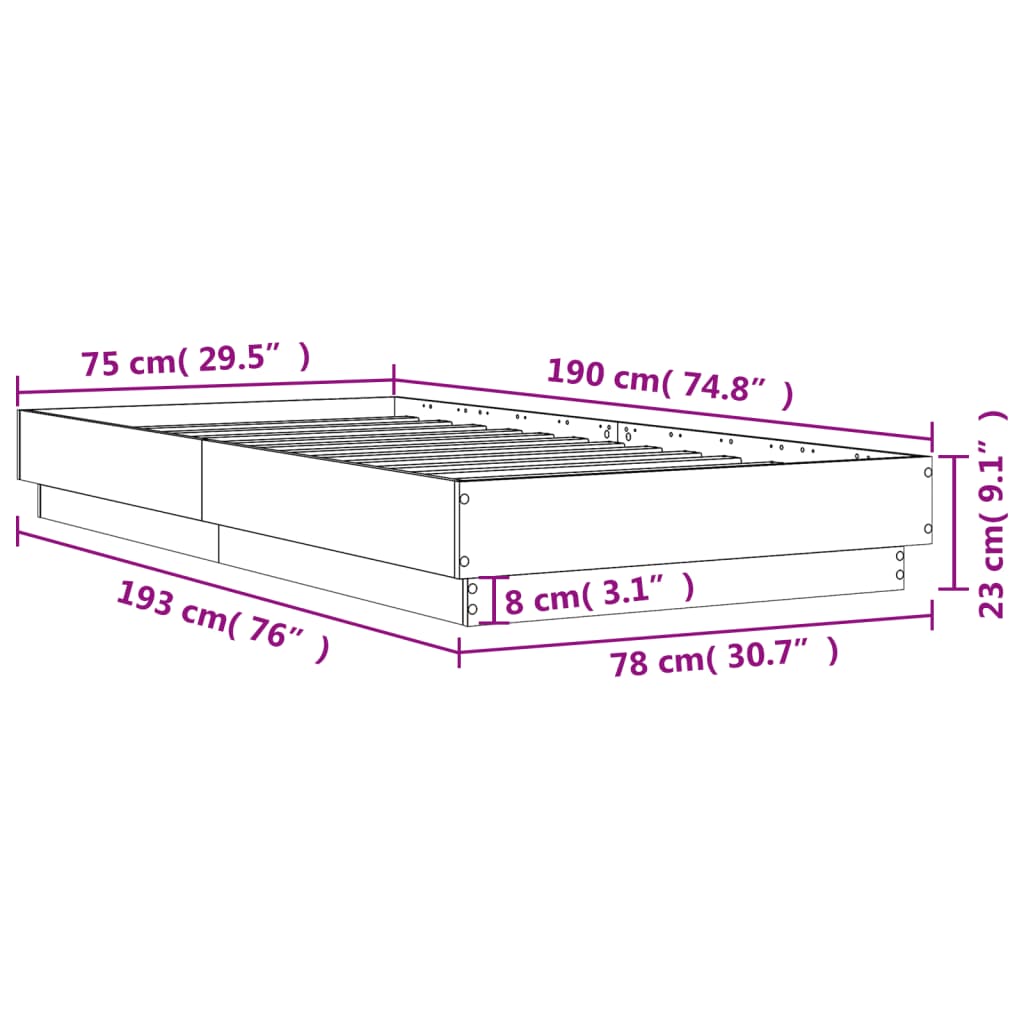 vidaXL Bettgestell ohne Matratze Braun Eiche 75x190 cm Holzwerkstoff