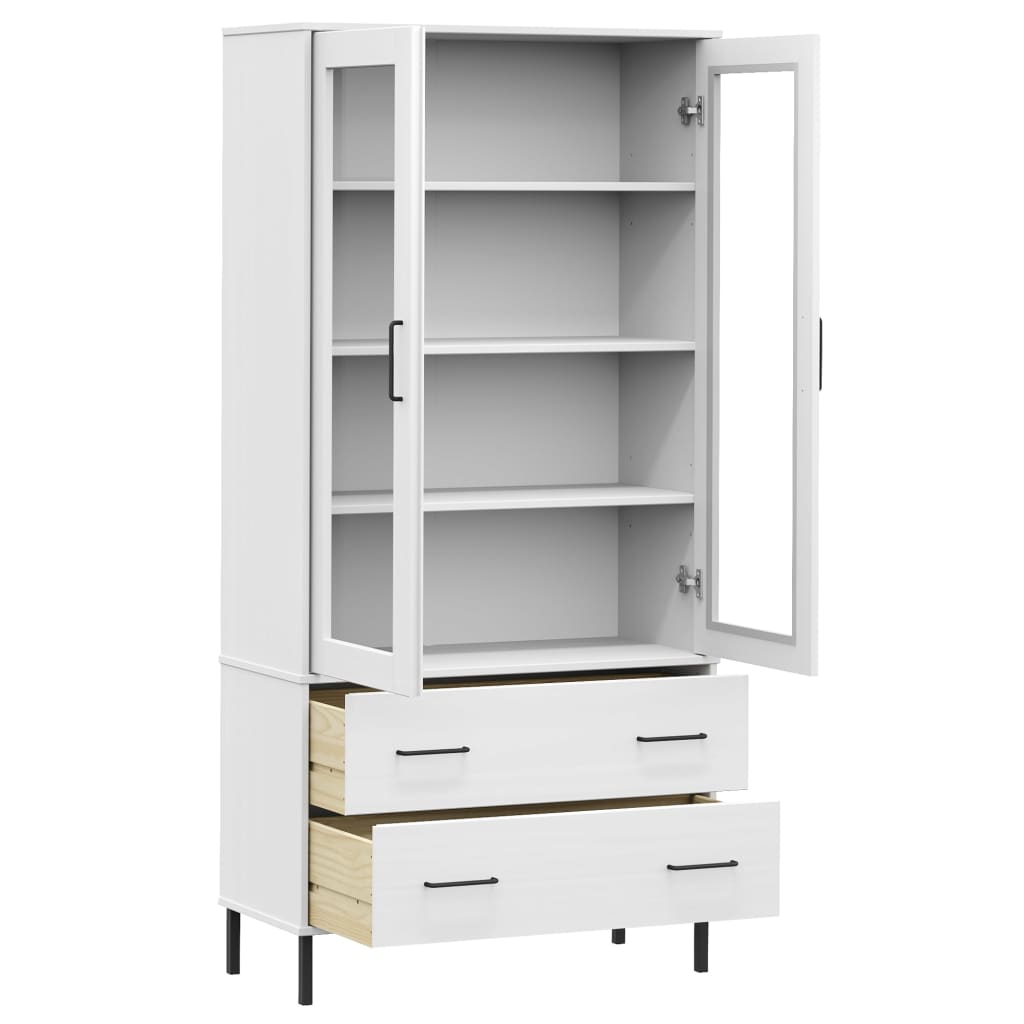 vidaXL Bücherschrank OSLO Metallbeine Weiß 85x35x172,5 cm Massivholz