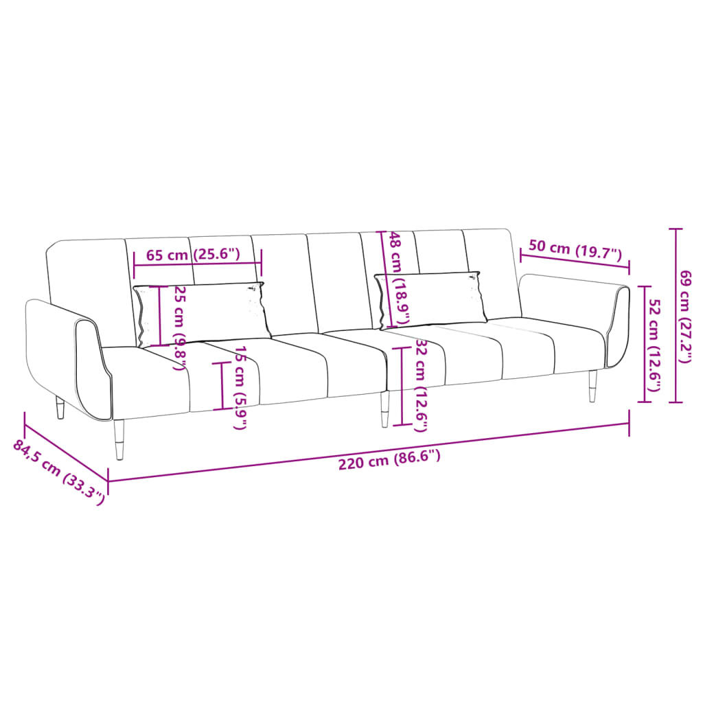 vidaXL Schlafsofa 2-Sitzer mit 2 Kissen Schwarz Samt