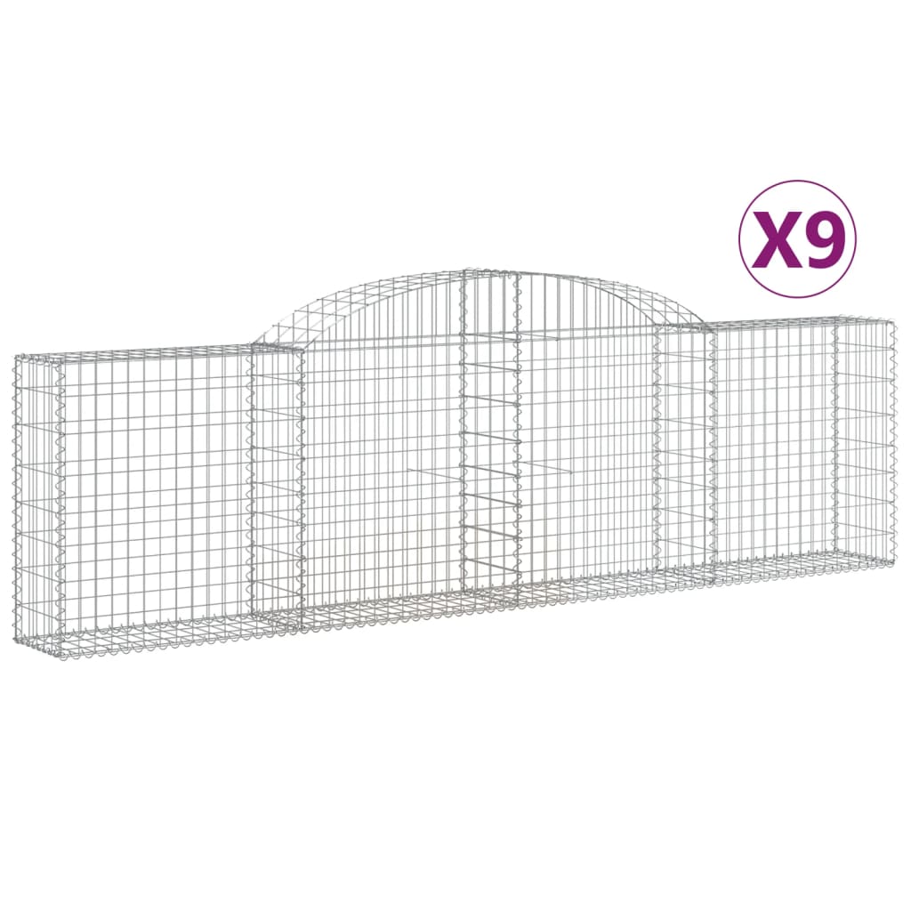 vidaXL Gabionen mit Hochbogen 9 Stk. 300x30x80/100 cm Verzinktes Eisen