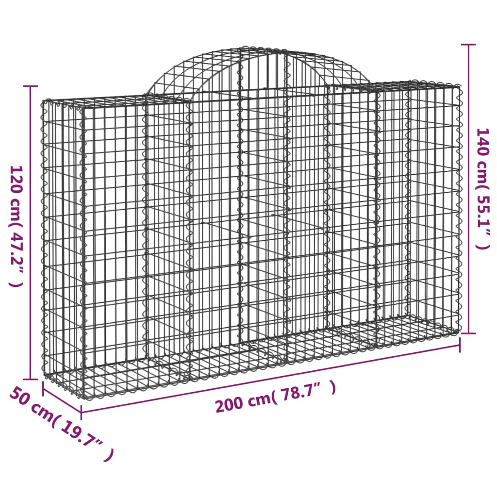 vidaXL Gabionen mit Hochbogen 50Stk. 200x50x120/140cm Verzinktes Eisen