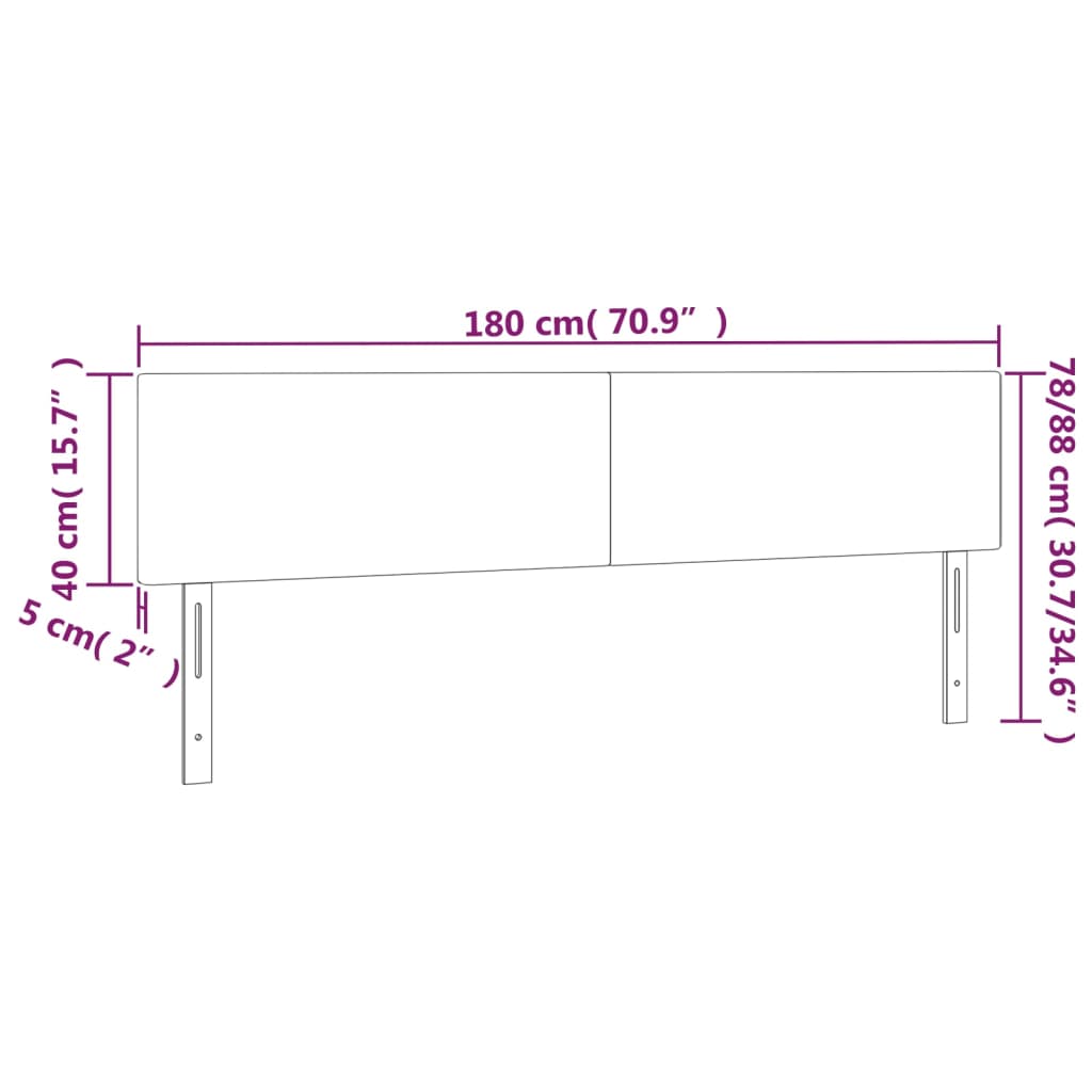 vidaXL LED Kopfteil Hellgrau 180x5x78/88 cm Samt