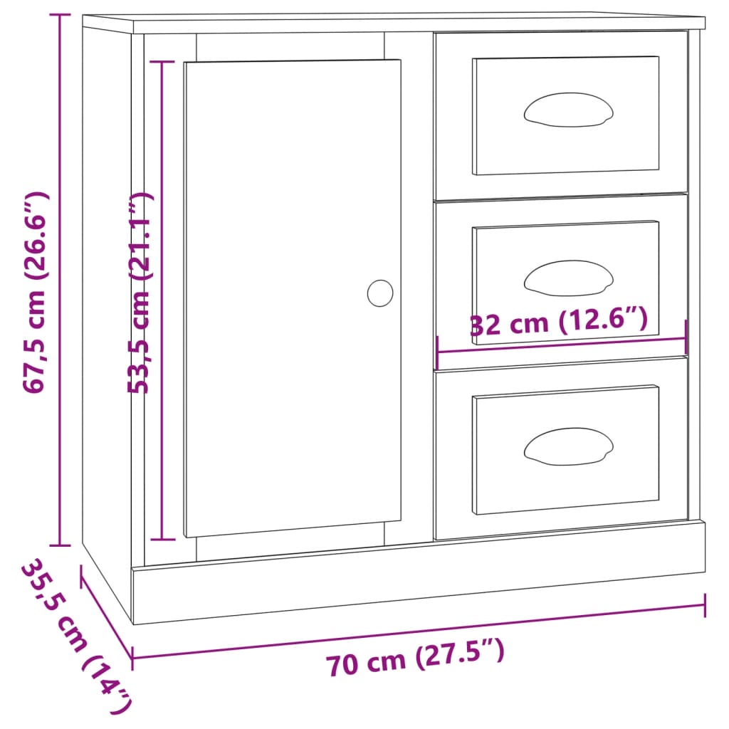 vidaXL Sideboards 3 Stk. Weiß Holzwerkstoff