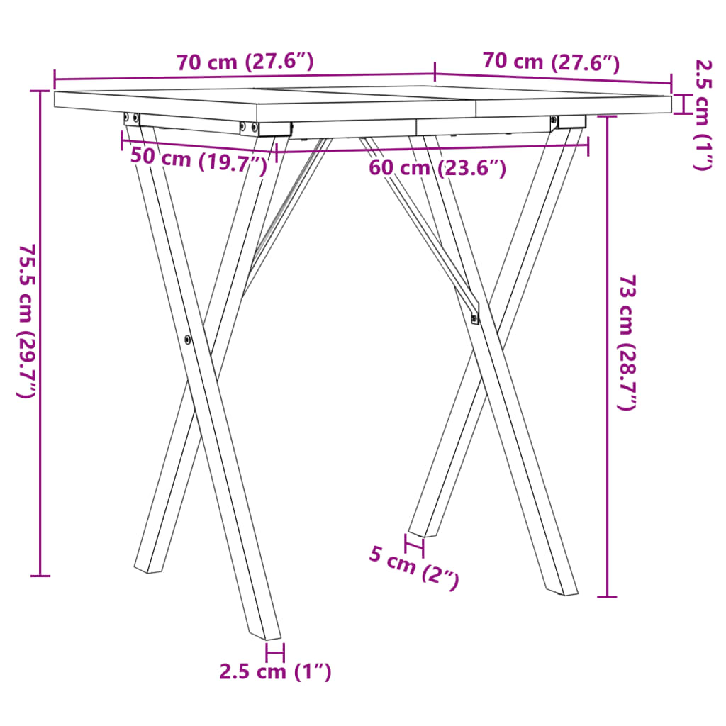 vidaXL Esstisch X-Gestell 70x70x75,5cm Massivholz Kiefer und Gusseisen