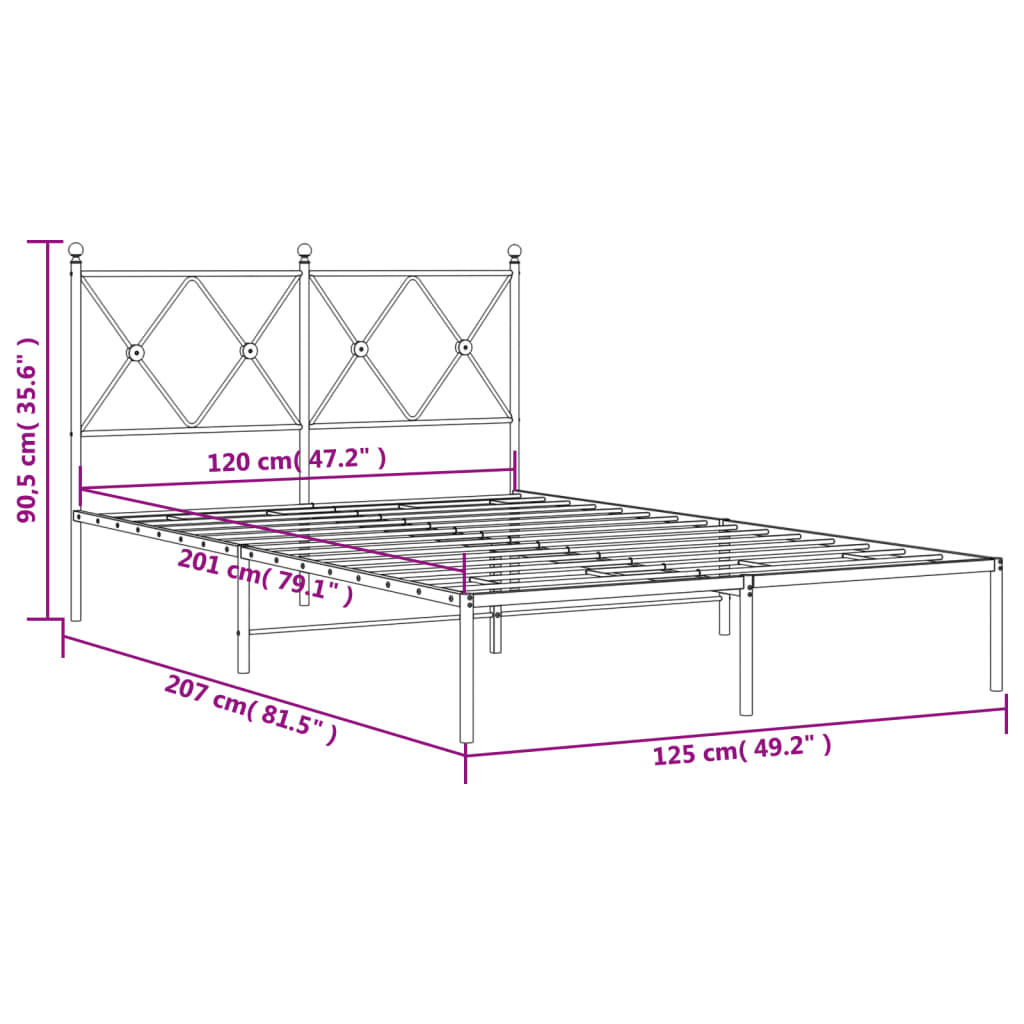 vidaXL Bettgestell mit Kopfteil Metall Schwarz 120x200 cm