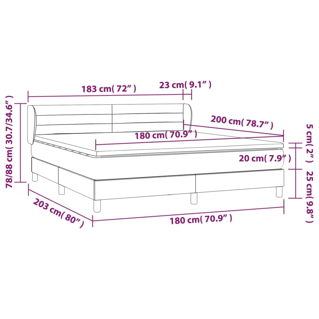 vidaXL Boxspringbett mit Matratze Hellgrau 180x200 cm Samt