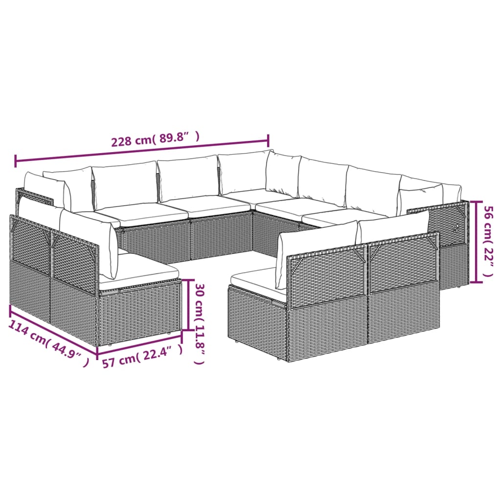 vidaXL 11-tlg. Garten-Lounge-Set mit Kissen Grau Poly Rattan