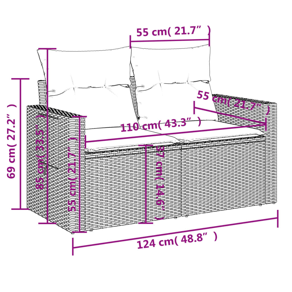 vidaXL 14-tlg. Garten-Sofagarnitur mit Kissen Grau Poly Rattan