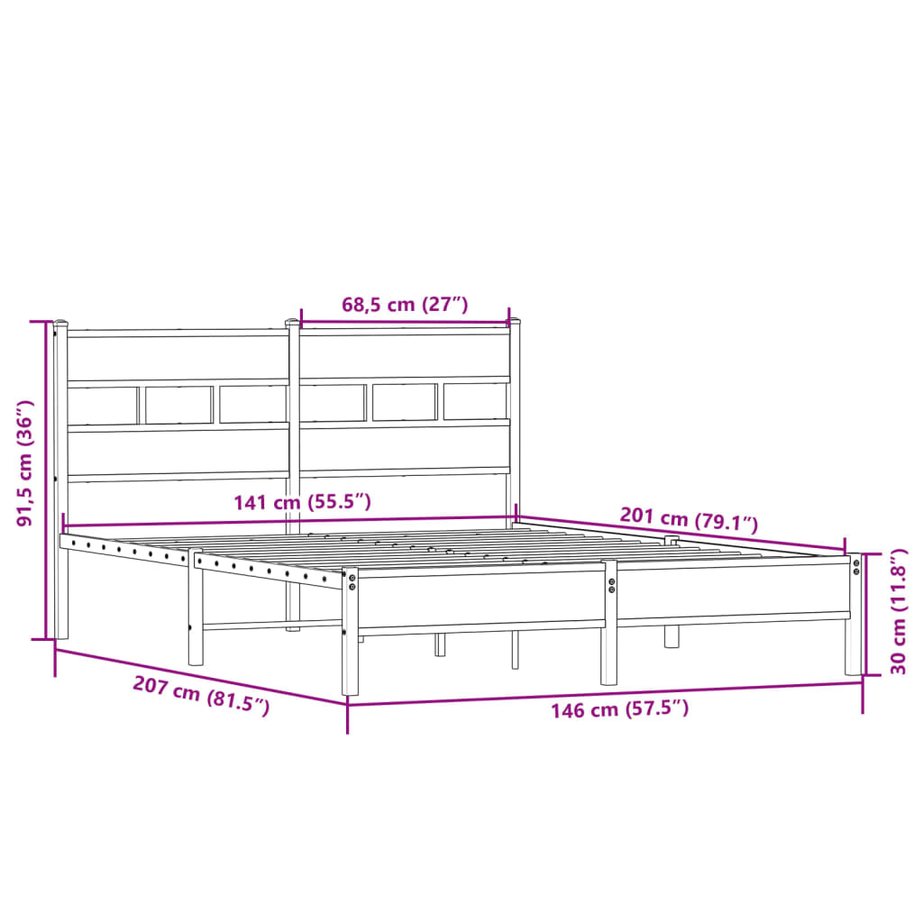 vidaXL Bettgestell ohne Matratze Sonoma-Eiche 140x200 cm Holzwerkstoff