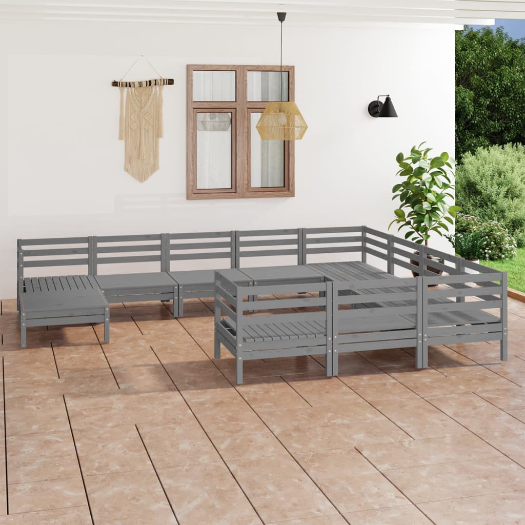 vidaXL 11-tlg. Garten-Lounge-Set Grau Massivholz Kiefer