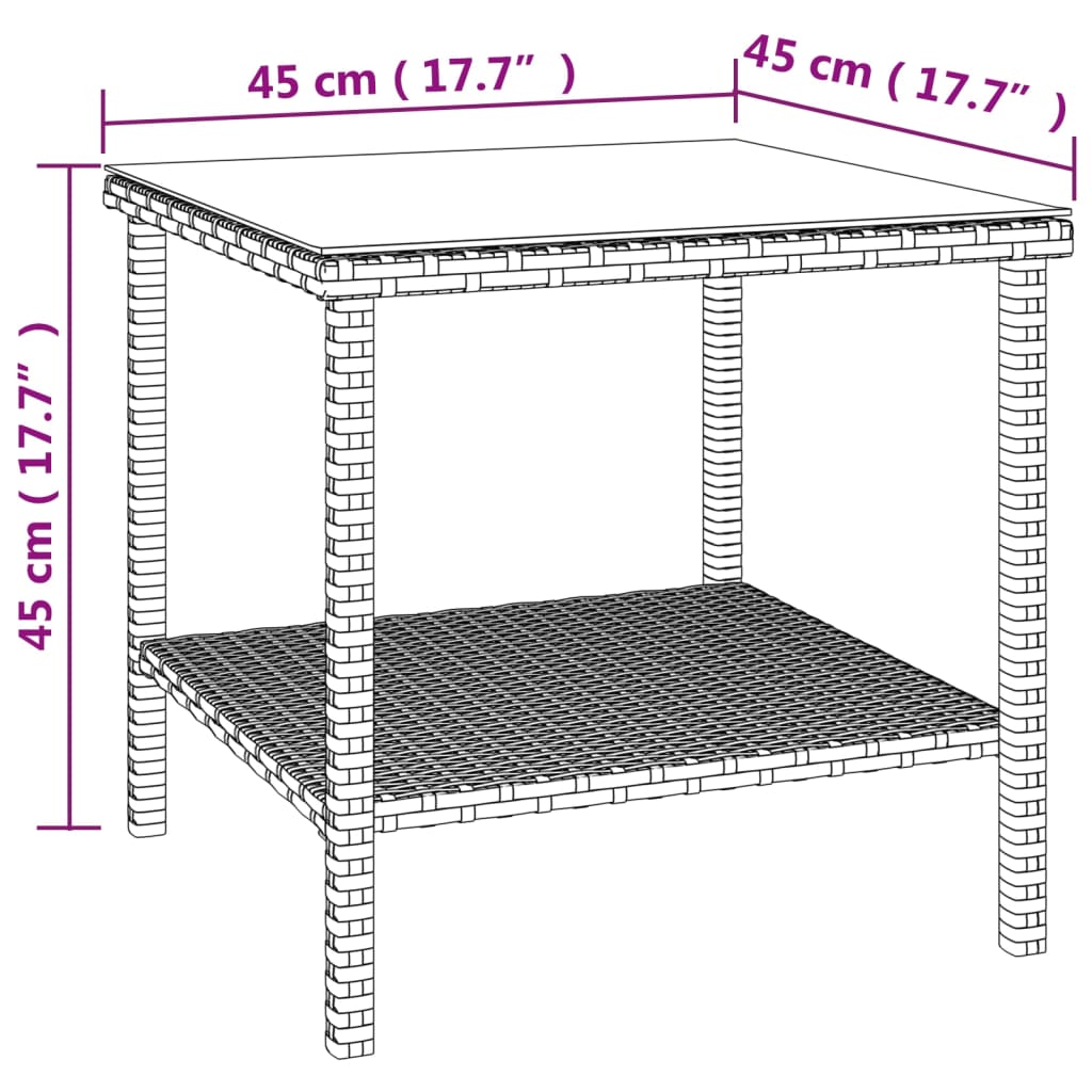 vidaXL Beistelltisch Braun 45x45x45 cm Poly Rattan und Hartglas