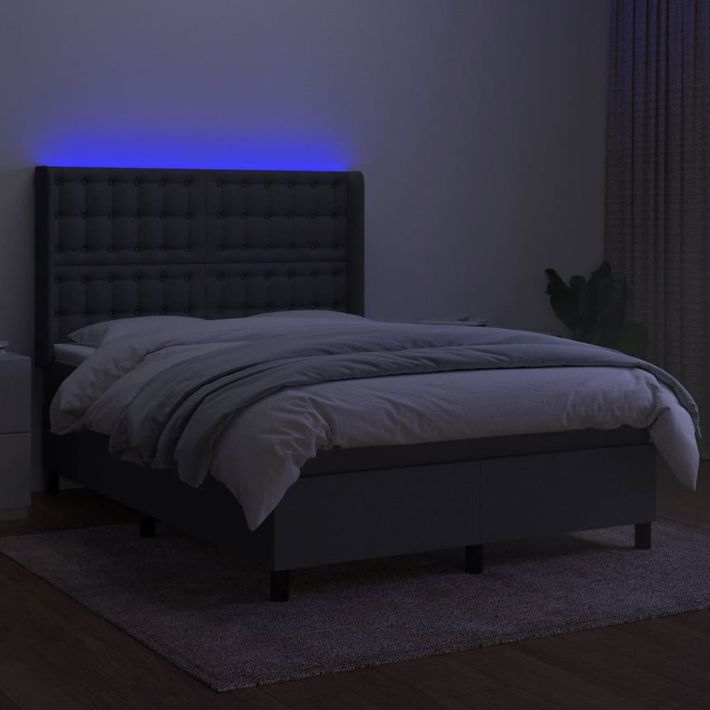 vidaXL Boxspringbett mit Matratze & LED Dunkelgrau 140x200 cm Stoff