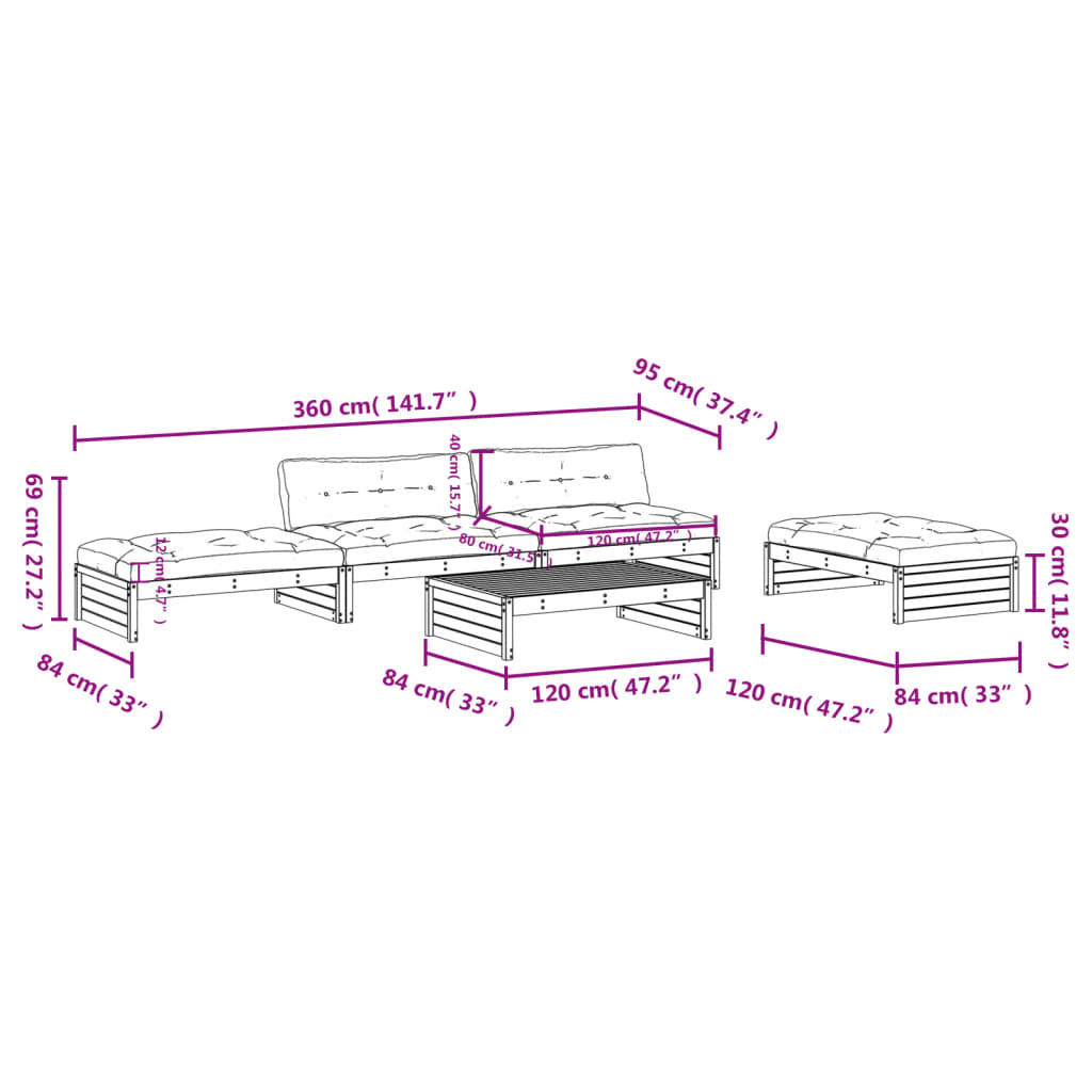 vidaXL 5-tlg. Garten-Lounge-Set mit Kissen Massivholz Douglasie