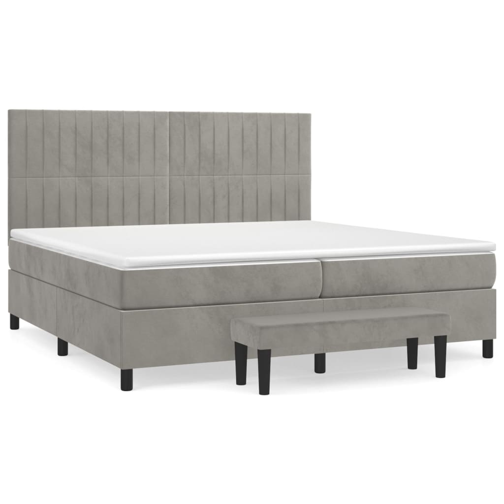 vidaXL Boxspringbett mit Matratze Hellgrau 200x200 cm Samt