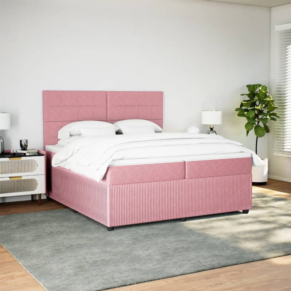 vidaXL Boxspringbett mit Matratze Rosa 200x200 cm Samt