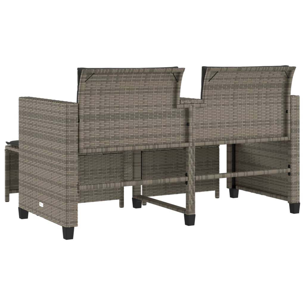 vidaXL Gartensofa 2-Sitzer mit Tisch und Hockern Grau Poly Rattan